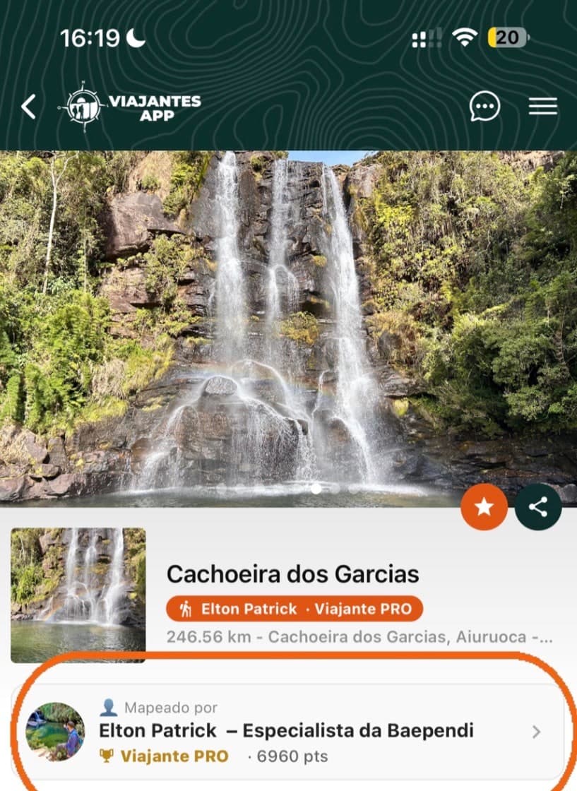 Tela de um atrativo no Viajantes App mostrando quem ajudou a mapear